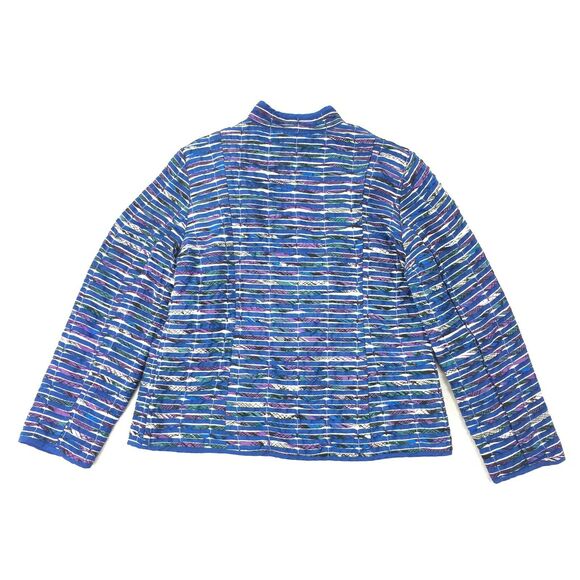 Chicos Open Front Over Jacket Size 1 Womens Medium Blue Striped Blazer M - Picture 2 of 7